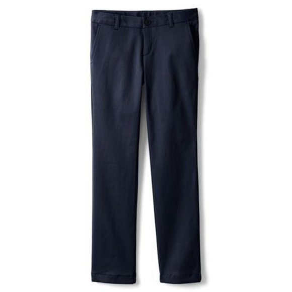 NWT LANDS' END GIRLS PLAIN FRONT STRETCH CHINO PANTS CLASSIC NAVY 7, 8, 14 - Picture 1 of 13